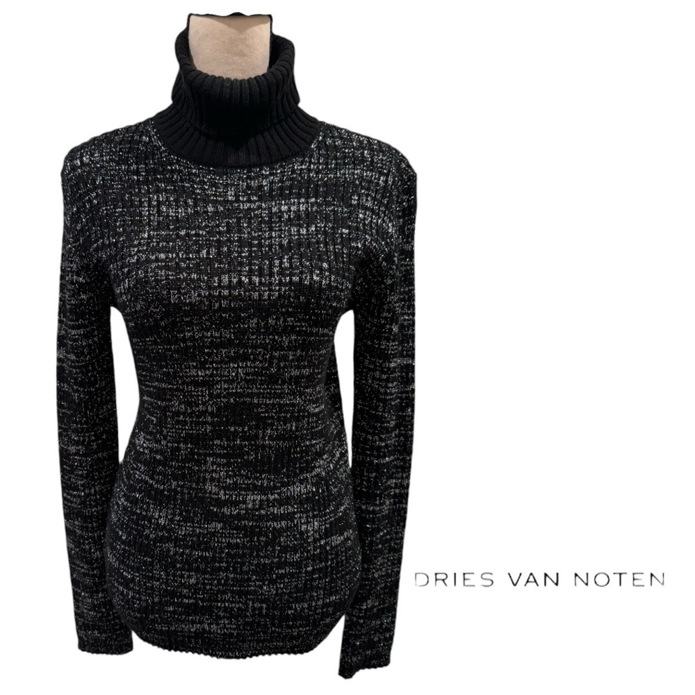 Dries Van Noten Black & Metalic Marled Melange Turtleneck Size M